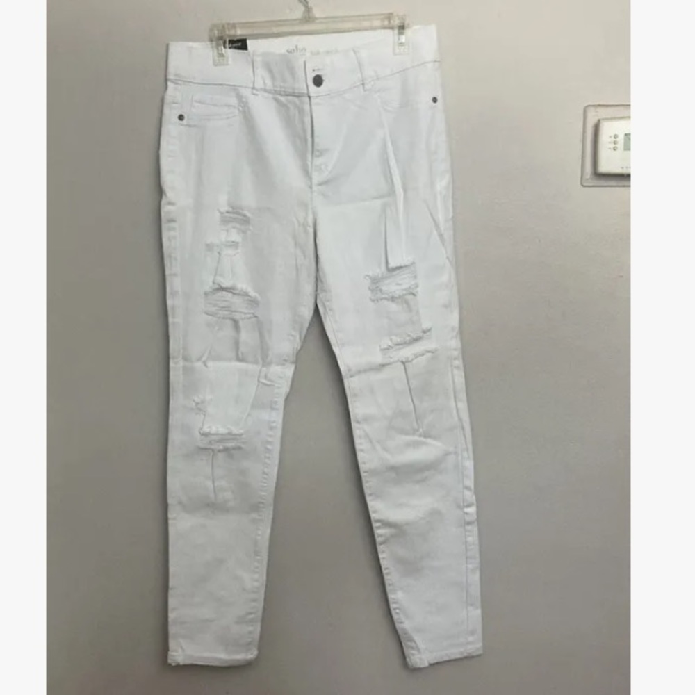 9-27 New York Company High waist Legging Jeans White Distressed 12 NWT
